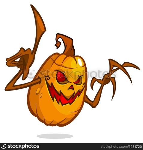 Halloween Pumpkin with wooden hands isolated on white background