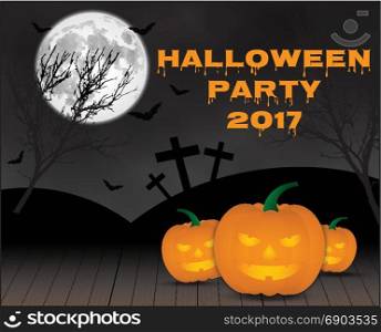 Halloween pumpkins on blue Moon background, illustration.EPS 10