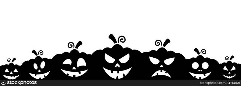 Halloween pumpkins silhouette banner. Vector isolated on white.. Halloween pumpkins silhouette banner.