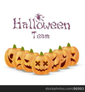 Halloween pumpkins team. party poster vector illustration isolated holiday card background