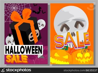 Halloween Sale posters banner template design set, special deal, holiday season offer. Vector illustration clearance, Discount Poster. Business, Store Event.