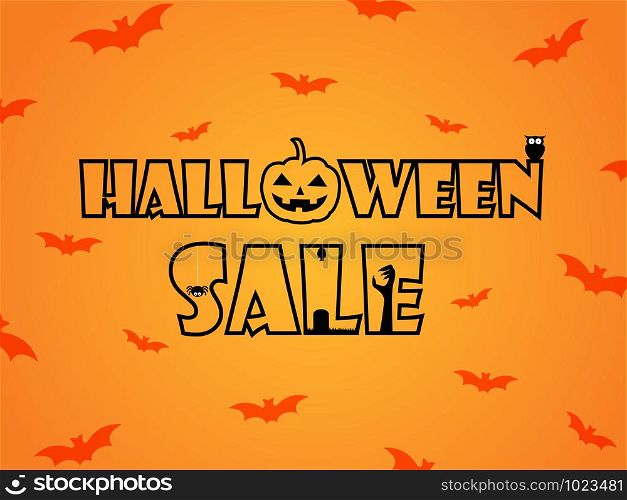 Halloween sale vector illustration banner with lettering on orange background