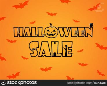 Halloween sale vector illustration banner with lettering on orange background