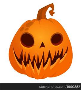 Halloween scarecrow with pumpkin head illustration. Vector cartoon carved jack-o-lantern isolated