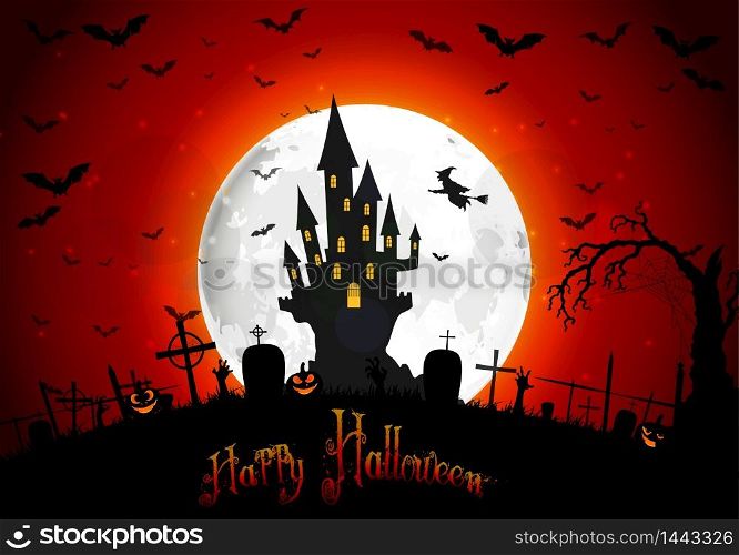 Halloween scary house on full moon background.Vector