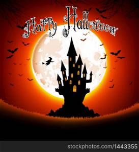 Halloween scary house on full moon background. Vector