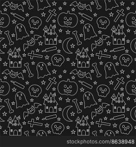 Halloween Seamless Pattern Design With Witch, Haunted House, Pumpkins or Bats in Template Hand Drawn Cartoon Flat Illustration