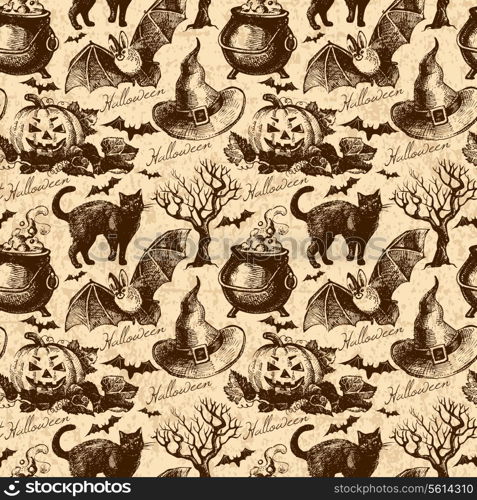 Halloween seamless pattern. Hand drawn illustration