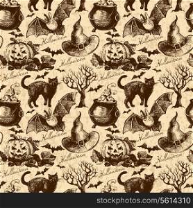 Halloween seamless pattern. Hand drawn illustration