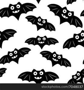 Halloween seamless pattern with black bat. Halloween seamless pattern with black bat. Beautiful vector background for decoration halloween designs. Cute minimalistic art elements on white backdrop.