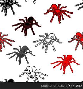 Halloween seamless pattern with black spiders and a web (can be repeated and scaled in any size), vector illustration