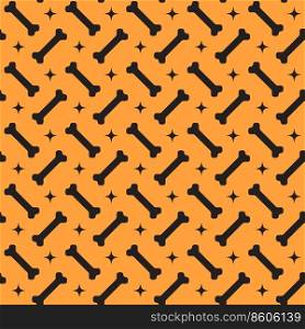 Halloween seamless pattern with bones and retro stars on orange background. For wrapping paper, fabric print, greeting cards design