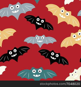 Halloween seamless pattern with colorful bat. Halloween seamless pattern with colorful bat. Beautiful vector background for decoration halloween designs. Cute minimalistic art elements on white backdrop.