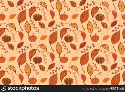 Halloween seamless pattern with pumpkins and leaves, vector illustration