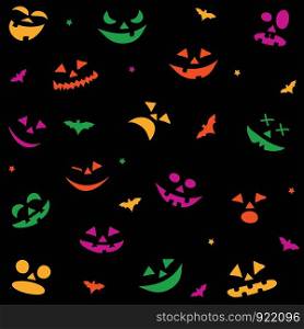 Halloween seamless pattern with pumpkins faces