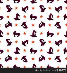Halloween seamless pattern with violet witches hat, funny and creepy objects, wizard headgears - traditional holiday symbol, flat style, vector endless texture or background for print, textile, wrapping paper. Halloween cute symbols