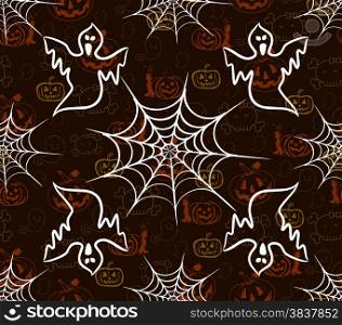 halloween seamless pattern with webs and scarecrow