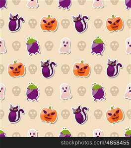 Halloween Seamless Texture with Colorful Flat Icons. Illustration Halloween Seamless Texture with Colorful Flat Icons. Abstract Background - Vector