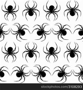 Halloween seamless with black spiders on the white background