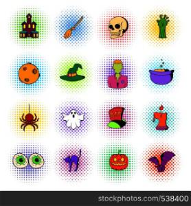 Halloween set icons in comics style on a white background . Halloween set icons, comics style