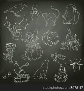 Halloween, sketches of icons vector set