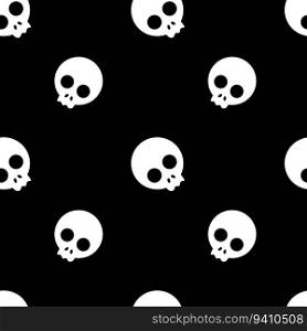 Halloween skulls, seamless pattern, vector. White skulls on a black background.
