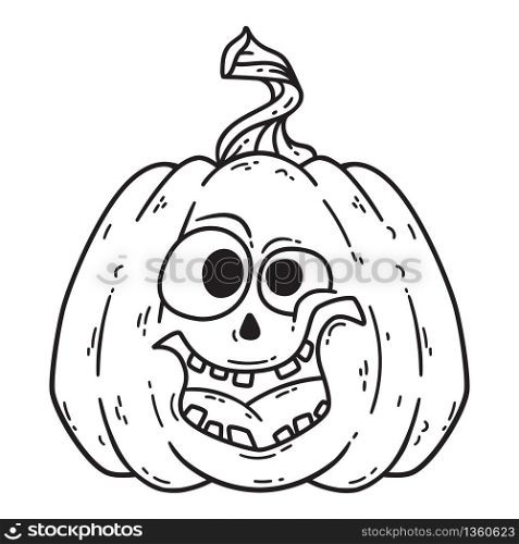 Halloween smiling pumpkin. Pumpkinhead jack. Vector illustration isolated on white background. Use for printing, posters, t-shirt design, postcards. Black and white illustration for coloring book.