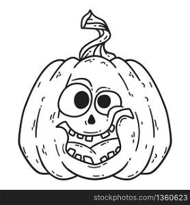 Halloween smiling pumpkin. Pumpkinhead jack. Vector illustration isolated on white background. Use for printing, posters, t-shirt design, postcards. Black and white illustration for coloring book.