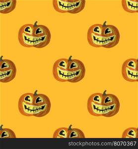 Halloween Smiling Pumpkin Seamless Pattern on Orange.. Halloween Smiling Pumpkin Seamless Pattern