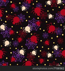 Halloween spider seamless pattern on black background. halloween pattern background. vector illustration