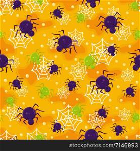 Halloween spider seamless pattern on orange background. halloween pattern background. vector illustration