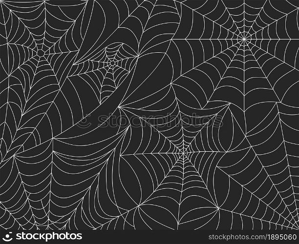 Halloween spider web background, scary cobweb decoration elements. Spooky spider webs silhouette, horror theme party vector backdrop. Sticky hanging net for gothic fearful holiday event. Halloween spider web background, scary cobweb decoration elements. Spooky spider webs silhouette, horror theme party vector backdrop