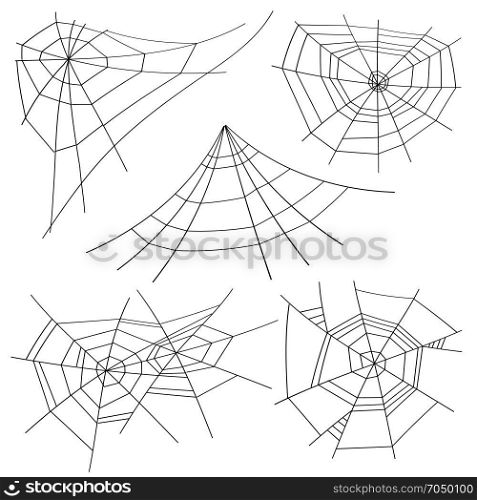 Halloween Spider Web Set Vector. Isolated. For Halloween Design. Halloween Spider Web Set Vector. Black Spider Web Isolated On White. For Halloween Design