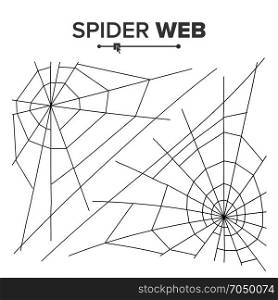 Halloween Spider Web Vector. Black Spider Web Isolated On White. For Halloween Design. Halloween Spider Web Vector. Black Spider Web Isolated On White. Monochrome Hector Venom Cobweb For Halloween Design