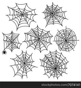 Halloween spider web vector set. Cobweb decoration elements isolated on white background. Halloween spider web vector set. Cobweb decoration elements isolated