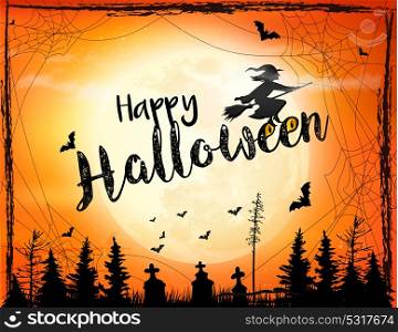Halloween spooky background with broomstick. Vector