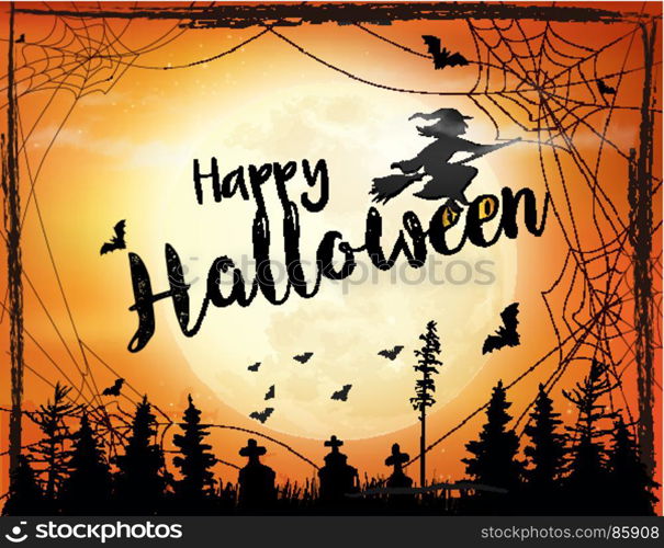 Halloween spooky background with broomstick. Vector