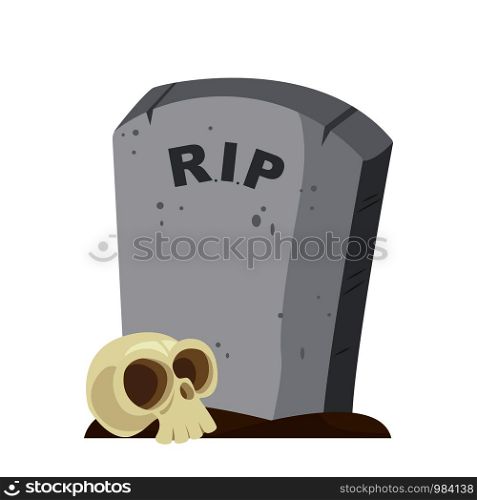 Halloween spooky gravestone with the skull. Vector illustration