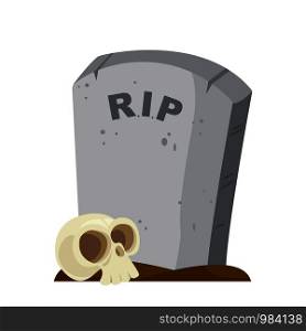 Halloween spooky gravestone with the skull. Vector illustration