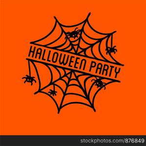 Halloween stylish logo Black vector illustration for card, invitation and banner. Isolated on white background.. Happy Halloween logo with curving pumpkins