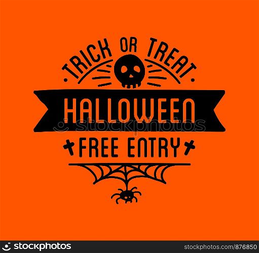 Halloween stylish logo Black vector illustration for card, invitation and banner. Isolated on white background.. Happy Halloween logo with curving pumpkins