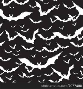 Halloween themed background with bats silhouettes on black background