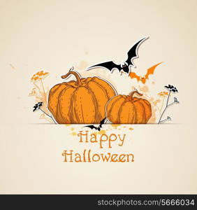 Halloween vector background with pumpkins and bats