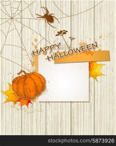 Halloween vector background with spider, pumpkin and paper sheet