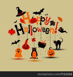 Halloween Vector Design with Happy Halloween fun Lettering.. Halloween Vector Design with Happy Halloween Lettering.