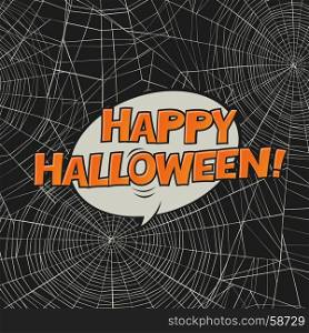 Halloween vector postcard. Spider web and greetings. Vector art.