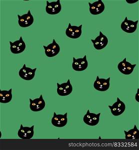 Halloween vector seamless pattern with cats heads