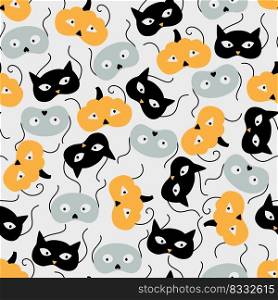 Halloween vector seamless pattern with party masks