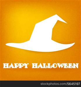 Halloween. White silhouette of a witch hat on orange background. Vector illustration.