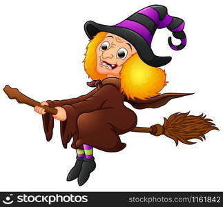 The sad witch is flying with the magic broom — Stockphotos.com